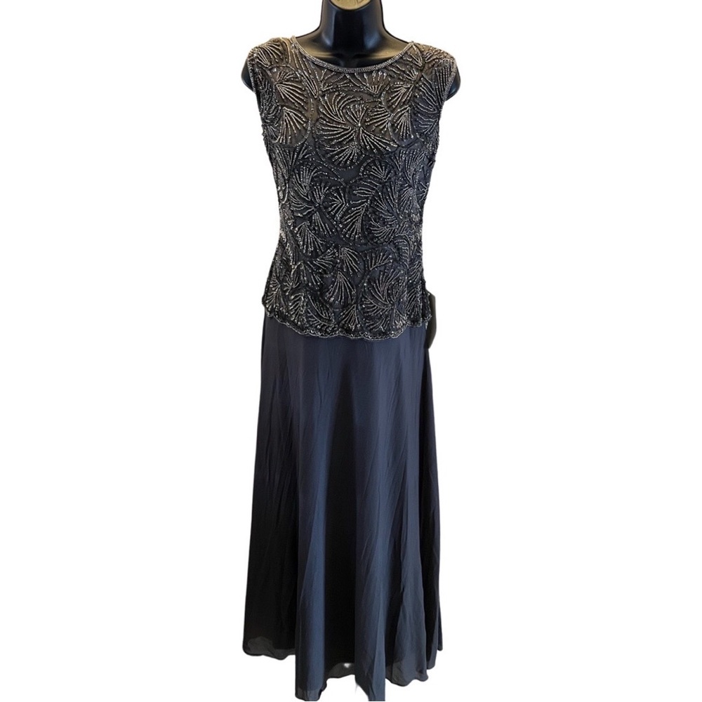Formal Wear: Taupe All Over Beaded Mesh Sleeveless Evening  Gown